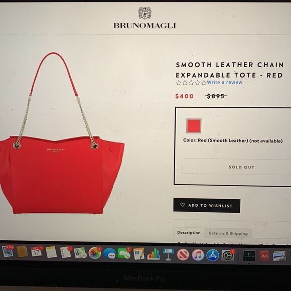 BRUNOMAGLI SMOOTH LEATHER CHAIN EXPANDABLE TOTE - RED - Picture 12 of 12